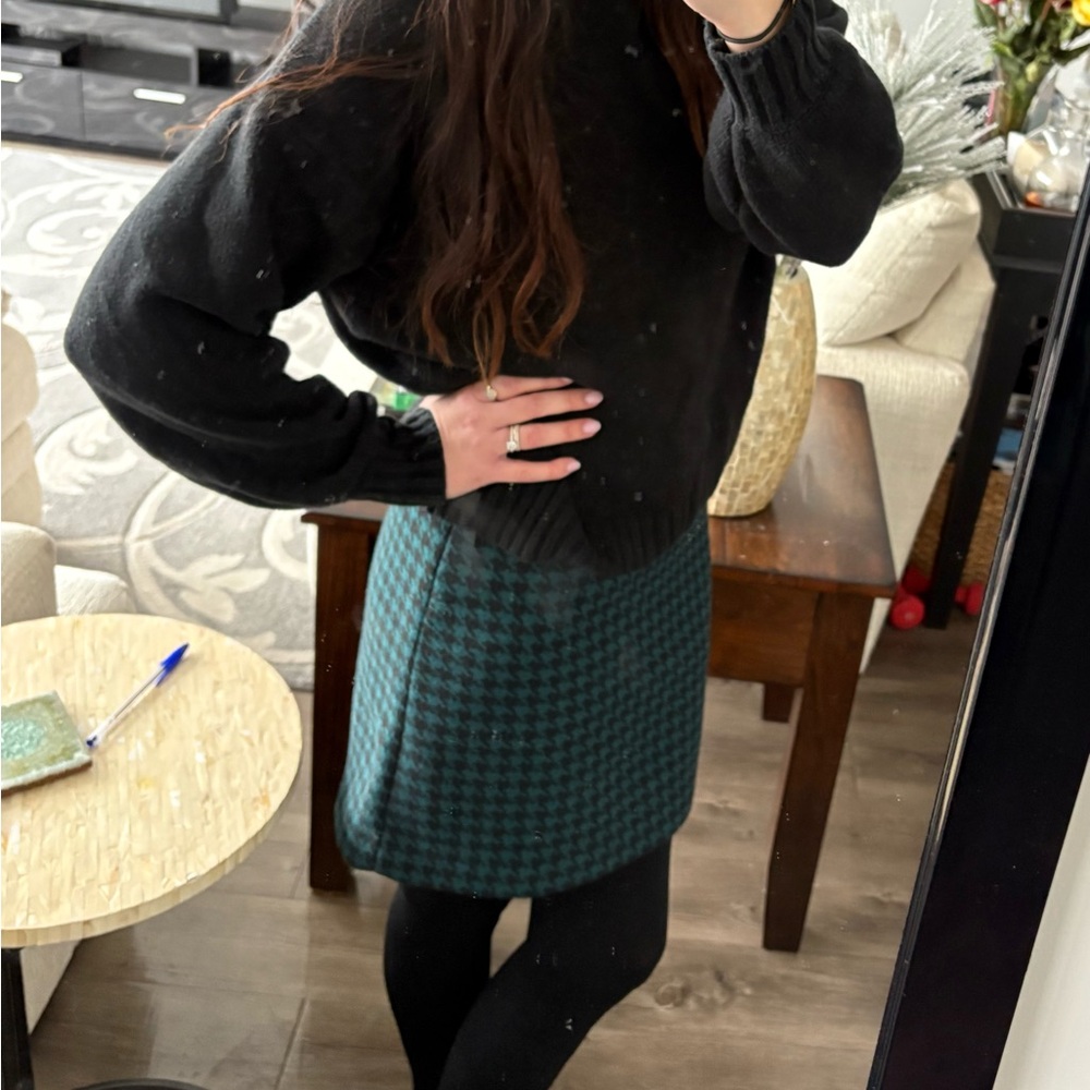 LOFT Teal and Black Houndstooth Skirt, Gap Sweater